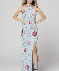 Primavera Couture - 3461 Sequined Halter Neck Sheath Dress 19 Primavera Couture - 3461 Sequined Halter Neck Sheath Dress