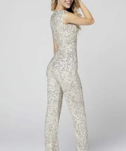 Primavera Couture - 3468 Sequined Plunging V-neck Jumpsuit