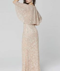 Primavera Couture - 3484 Embellished Bell Sleeve V-neck Sheath Dress