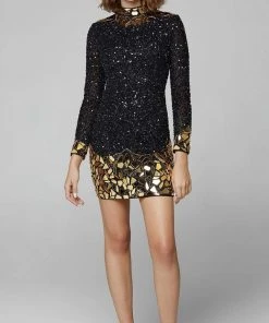 Primavera Couture - 3503 Sequined Long Sleeve Fitted Cocktail Dress