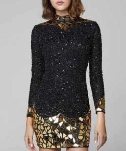 Primavera Couture - 3503 Sequined Long Sleeve Fitted Cocktail Dress