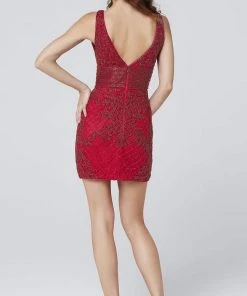Primavera Couture - 3514 Sleeveless Beaded Midriff Fitted Mini Dress