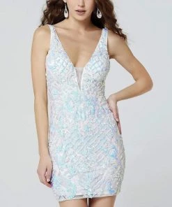 Primavera Couture - 3523 Embellished Plunging V Neck Sheath Dress