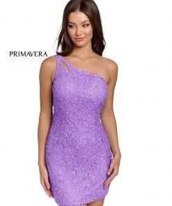 Primavera Couture - 3573 One Shoulder Sequined Fitted Cocktail Dress 46 Primavera Couture - 3573 One Shoulder Sequined Fitted Cocktail Dress