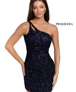 Primavera Couture - 3573 One Shoulder Sequined Fitted Cocktail Dress 41 Primavera Couture - 3573 One Shoulder Sequined Fitted Cocktail Dress