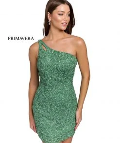 Primavera Couture - 3573 One Shoulder Sequined Fitted Cocktail Dress 48 Primavera Couture - 3573 One Shoulder Sequined Fitted Cocktail Dress