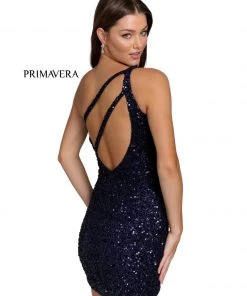 Primavera Couture - 3573 One Shoulder Sequined Fitted Cocktail Dress 40 Primavera Couture - 3573 One Shoulder Sequined Fitted Cocktail Dress