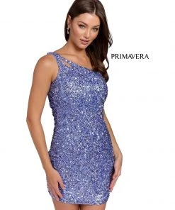 Primavera Couture - 3573 One Shoulder Sequined Fitted Cocktail Dress 44 Primavera Couture - 3573 One Shoulder Sequined Fitted Cocktail Dress