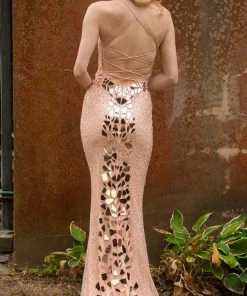 Primavera Couture - 3616 Fully Beaded Cut-Glass Accent Evening Dress 40 Primavera Couture - 3616 Fully Beaded Cut-Glass Accent Evening Dress
