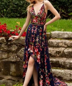 Primavera Couture - 3639 Floral Sequin A-Line High Low Dress