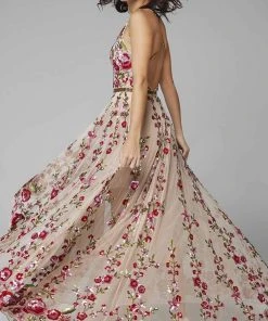 Primavera Couture - 3639 Floral Sequin A-Line High Low Dress