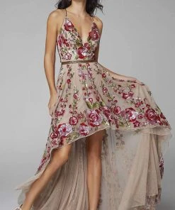 Primavera Couture - 3639 Floral Sequin A-Line High Low Dress