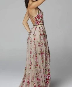 Primavera Couture - 3639 Floral Sequin A-Line High Low Dress