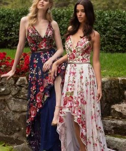 Primavera Couture - 3639 Floral Sequin A-Line High Low Dress