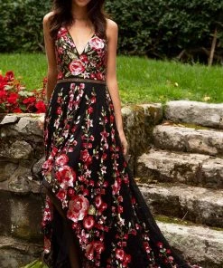 Primavera Couture - 3639 Floral Sequin A-Line High Low Dress