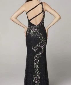 Primavera Couture - 3641 Floral One Shoulder Dress With Slit