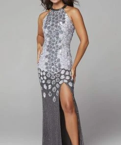 Primavera Couture - 3642 Sequin Halter Dress With Slit