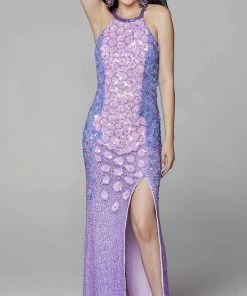 Primavera Couture - 3642 Sequin Halter Dress With Slit 11 Primavera Couture - 3642 Sequin Halter Dress With Slit