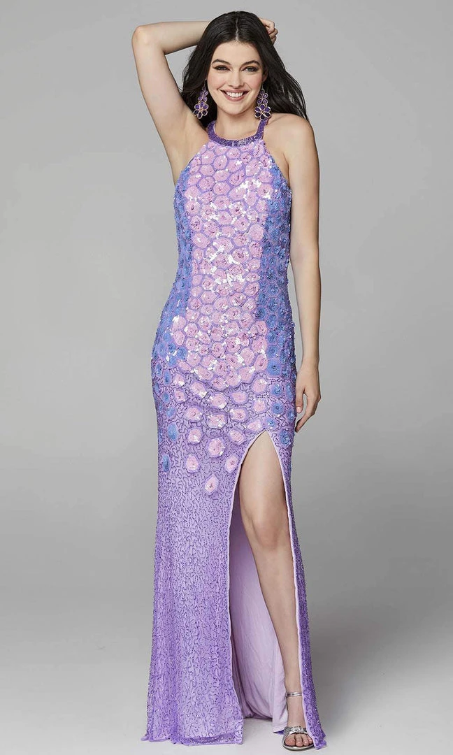 Primavera Couture - 3642 Sequin Halter Dress With Slit 6 Primavera Couture - 3642 Sequin Halter Dress With Slit