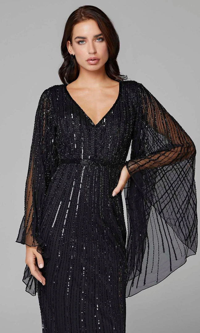 Primavera Couture - 3672 Sequined Long Bell Sleeve Sheath Dress 11 Primavera Couture - 3672 Sequined Long Bell Sleeve Sheath Dress