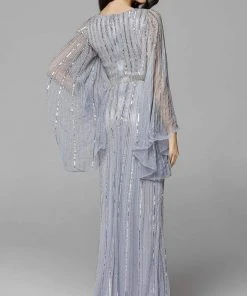 Primavera Couture - 3672 Sequined Long Bell Sleeve Sheath Dress 18 Primavera Couture - 3672 Sequined Long Bell Sleeve Sheath Dress