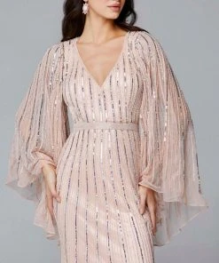 Primavera Couture - 3672 Sequined Long Bell Sleeve Sheath Dress 15 Primavera Couture - 3672 Sequined Long Bell Sleeve Sheath Dress