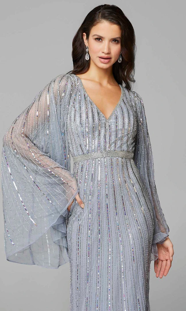 Primavera Couture - 3672 Sequined Long Bell Sleeve Sheath Dress 7 Primavera Couture - 3672 Sequined Long Bell Sleeve Sheath Dress