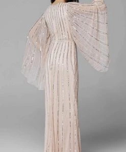 Primavera Couture - 3672 Sequined Long Bell Sleeve Sheath Dress 14 Primavera Couture - 3672 Sequined Long Bell Sleeve Sheath Dress