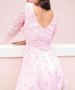 Primavera Couture - 3716 Floral Accented Carefree Dress