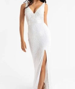 Primavera Couture - 3723 V-Neck Floral Pattern Beaded Gown 30 Primavera Couture - 3723 V-Neck Floral Pattern Beaded Gown