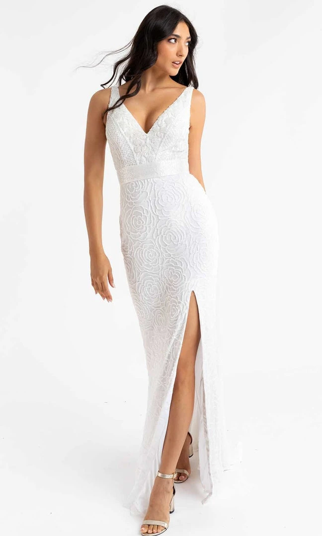 Primavera Couture - 3723 V-Neck Floral Pattern Beaded Gown 13 Primavera Couture - 3723 V-Neck Floral Pattern Beaded Gown