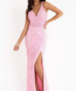 Primavera Couture - 3723 V-Neck Floral Pattern Beaded Gown 36 Primavera Couture - 3723 V-Neck Floral Pattern Beaded Gown