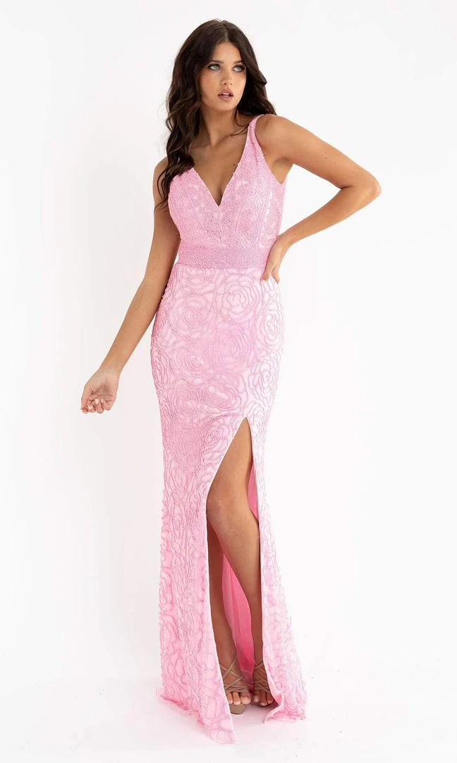 Primavera Couture - 3723 V-Neck Floral Pattern Beaded Gown 19 Primavera Couture - 3723 V-Neck Floral Pattern Beaded Gown