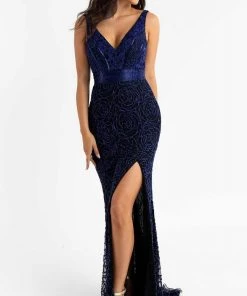 Primavera Couture - 3723 V-Neck Floral Pattern Beaded Gown 27 Primavera Couture - 3723 V-Neck Floral Pattern Beaded Gown