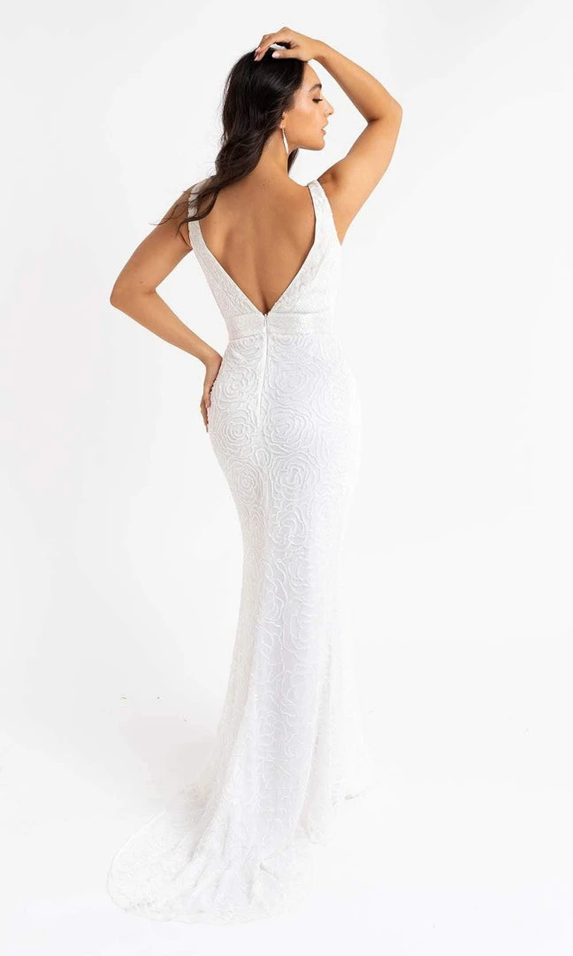 Primavera Couture - 3723 V-Neck Floral Pattern Beaded Gown 14 Primavera Couture - 3723 V-Neck Floral Pattern Beaded Gown