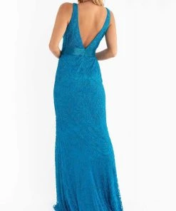 Primavera Couture - 3723 V-Neck Floral Pattern Beaded Gown 35 Primavera Couture - 3723 V-Neck Floral Pattern Beaded Gown