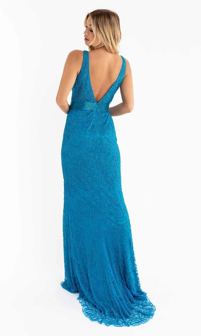 Primavera Couture - 3723 V-Neck Floral Pattern Beaded Gown 18 Primavera Couture - 3723 V-Neck Floral Pattern Beaded Gown