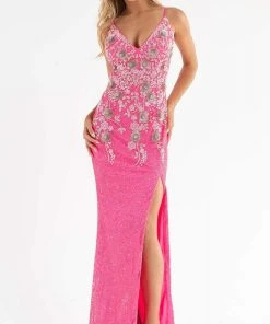 Primavera Couture - 3730 Beaded Plunging V-Neck Gown