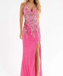Primavera Couture - 3730 Beaded Plunging V-Neck Gown