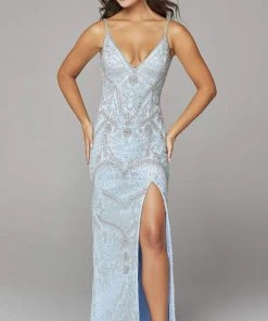 Primavera Couture - 3733 Beaded Sleeveless V-Neck Long Gown 37 Primavera Couture - 3733 Beaded Sleeveless V-Neck Long Gown