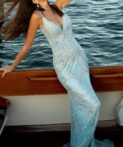 Primavera Couture - 3733 Beaded Sleeveless V-Neck Long Gown 47 Primavera Couture - 3733 Beaded Sleeveless V-Neck Long Gown