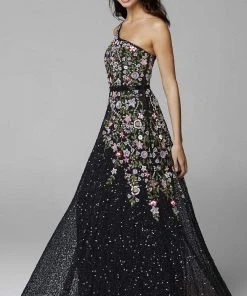 Primavera Couture - 3736 Fabulous Floral Sequined Pattern One Shoulder Ball Gown