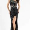 Primavera Couture - 3738 Asymmetrical Strappy Back Fully Sequined High Slit Trumpet Gown