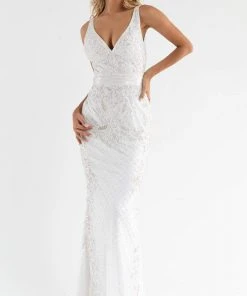 Primavera Couture - 3741 V-Neck Beaded Lace Long Gown