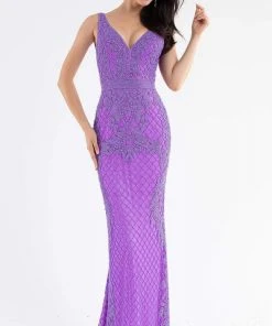 Primavera Couture - 3741 V-Neck Beaded Lace Long Gown 40 Primavera Couture - 3741 V-Neck Beaded Lace Long Gown