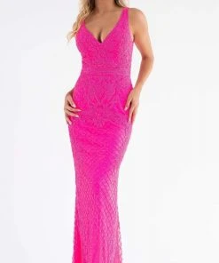 Primavera Couture - 3741 V-Neck Beaded Lace Long Gown 45 Primavera Couture - 3741 V-Neck Beaded Lace Long Gown