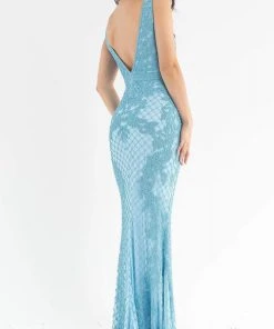 Primavera Couture - 3741 V-Neck Beaded Lace Long Gown 36 Primavera Couture - 3741 V-Neck Beaded Lace Long Gown