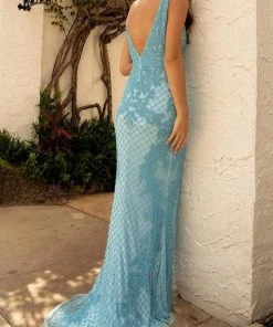 Primavera Couture - 3741 V-Neck Beaded Lace Long Gown 37 Primavera Couture - 3741 V-Neck Beaded Lace Long Gown