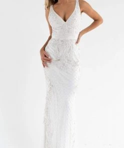 Primavera Couture - 3741 V-Neck Beaded Lace Long Gown 34 Primavera Couture - 3741 V-Neck Beaded Lace Long Gown