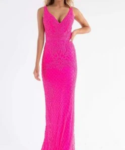 Primavera Couture - 3741 V-Neck Beaded Lace Long Gown 49 Primavera Couture - 3741 V-Neck Beaded Lace Long Gown